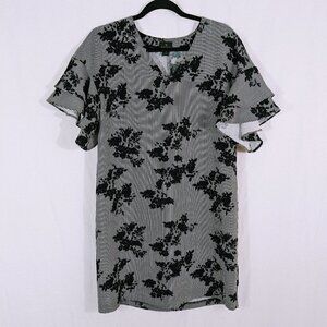 Worthington Black Floral Stripe Dress Size S